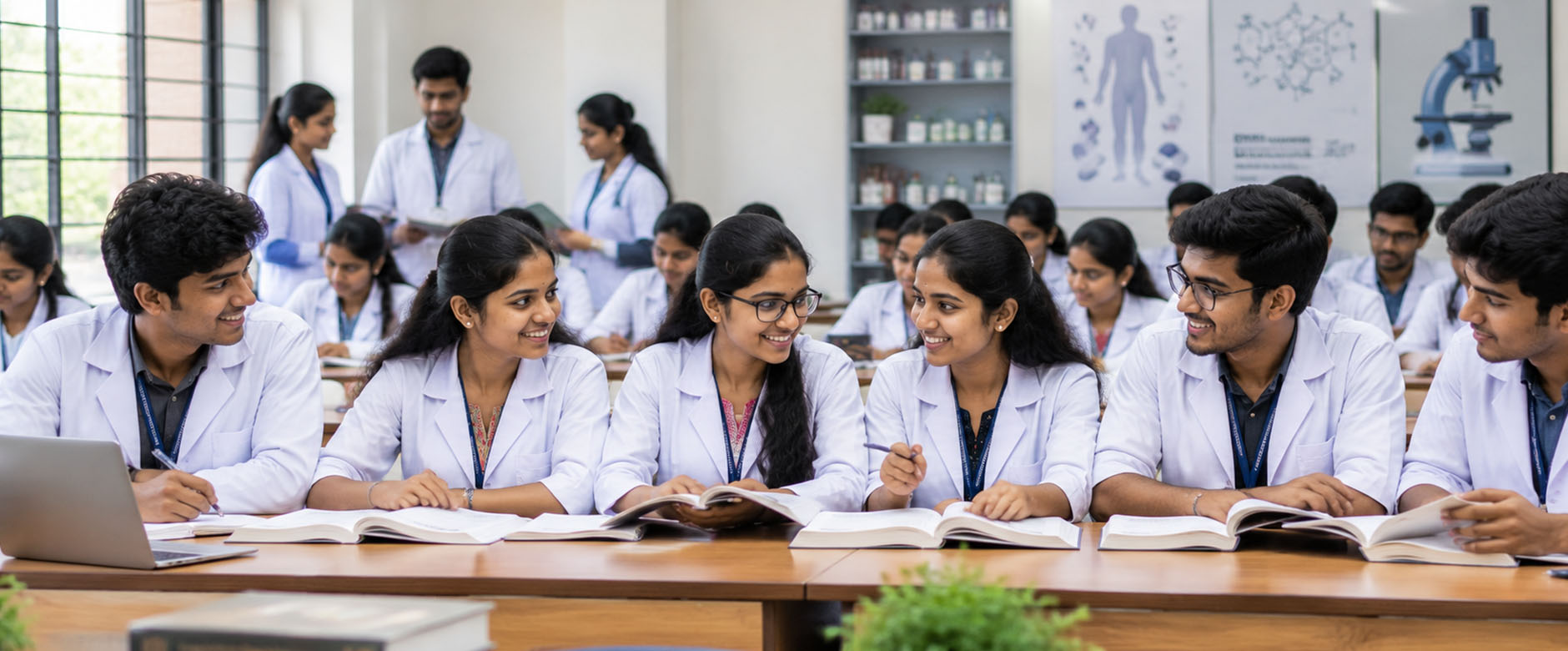 Pharmacy students in a classroom at Pratishta Institute of Pharmaceutical Sciences